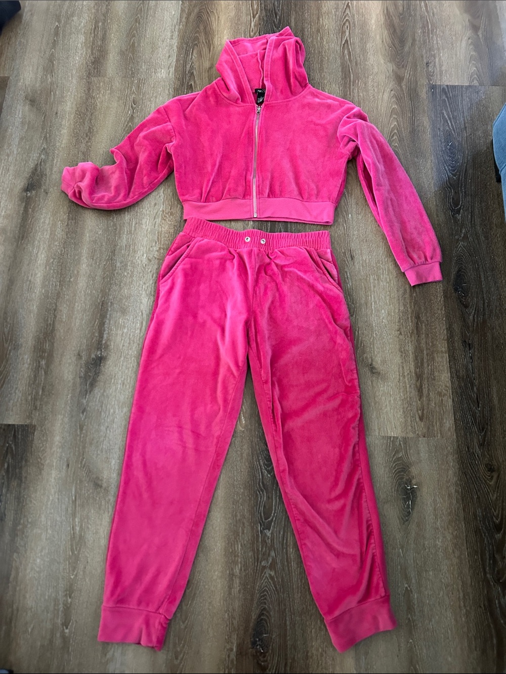 Rue21 Girls Hot Pink Velour Zip Hoodie & Jogger Pajama Set
